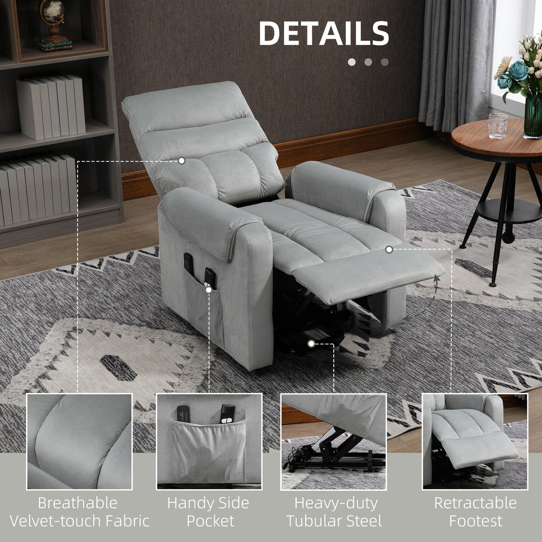 HOMCOM Lift Chair for Elderly, Massage Recliner Chair with 8 Vibration Points, Footrest, Remote Control, Side Pockets, Grey
