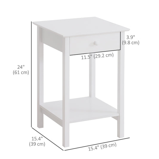HOMCOM Multipurpose Bedside Table Night Stand W/ Drawer and Storage Shelf End Side Table Bedroom White