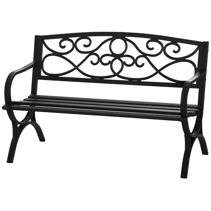 Outsunny 50" 2-Seater Outdoor Garden Bench Antique Loveseat with Armrest for Yard, Lawn, Porch, Patio, Steel/ Black