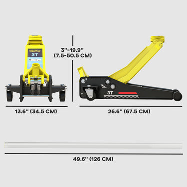 HOMCOM 3 Ton Hydraulic Low Profile Trolley Service Floor Jack Heavy Duty Car Jack with Dual Piston Pump, 3"-19.6" Lifting Range
