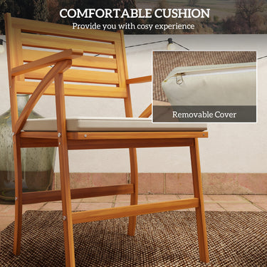 Outsunny 3 Piece Patio Set, Small Patio Table and Chairs, Wooden Outdoor Bistro Set w/ Cushions, Round Coffee Table, Brown