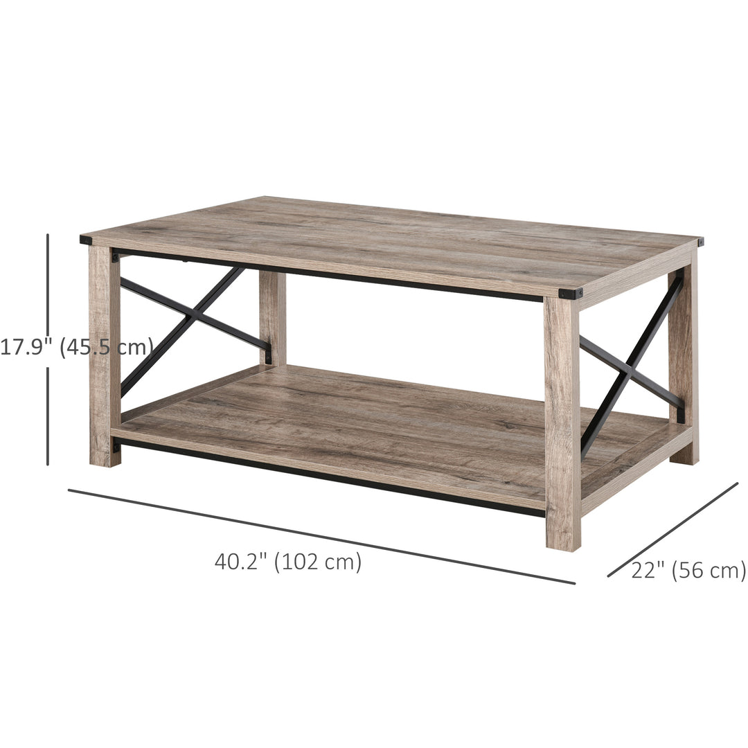 HOMCOM Industrial Coffee Table, Cocktail Table with Bottom Storage Shelf, Metal X-Bar for Living Room Bedroom