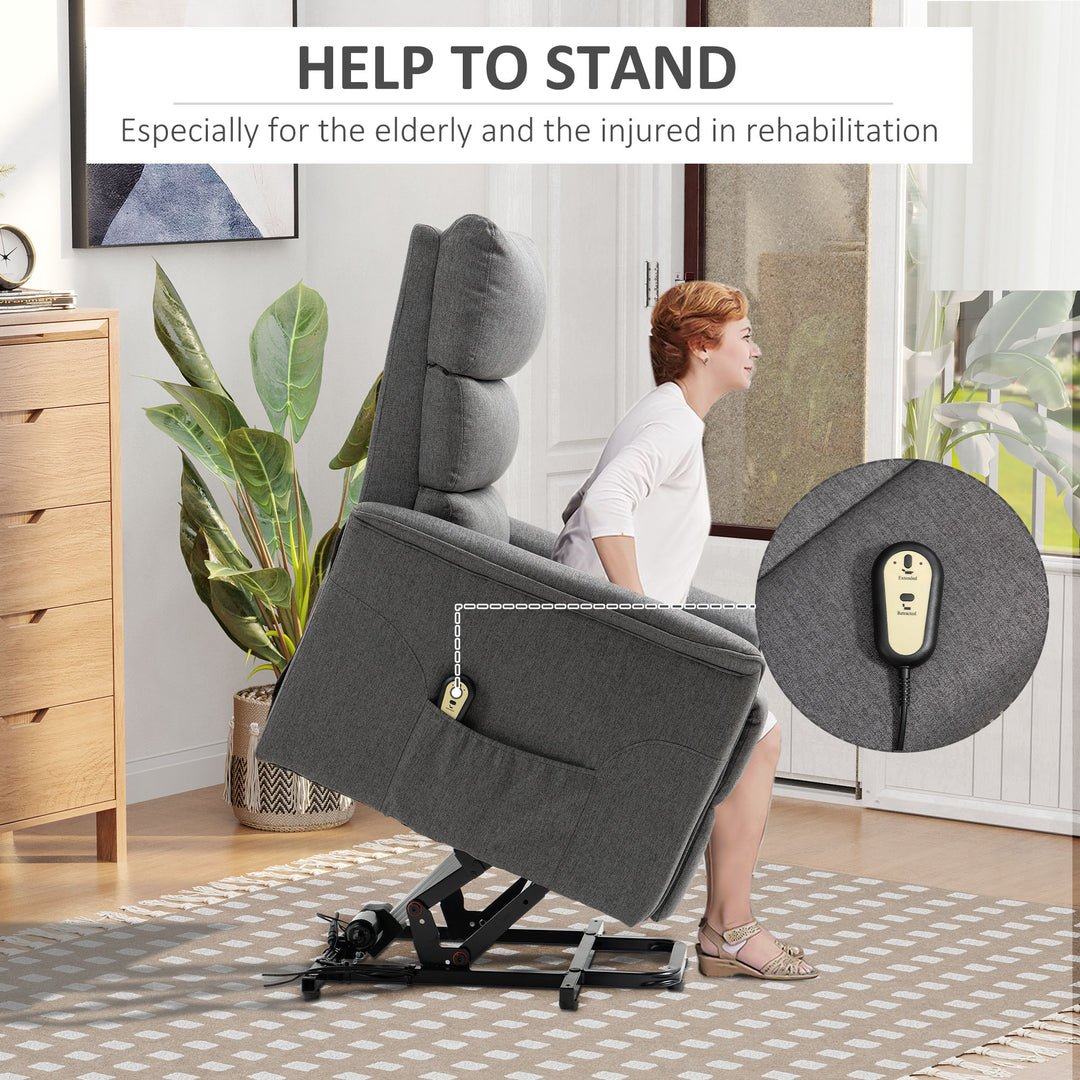 HOMCOM Lift Chair for Elderly, Power Chair Recliner with Remote Control, Side Pockets for Living Room, Dark Grey