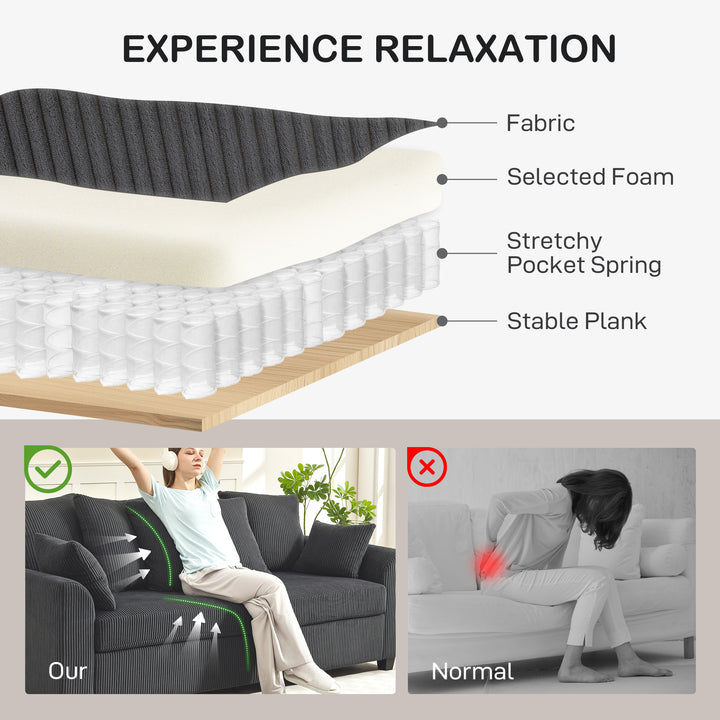 HOMCOM Corduroy Couch, 3 Seater Sofa, Modern Upholstered Couch with Curved Armrests and 8 Removable Pillows, Beige