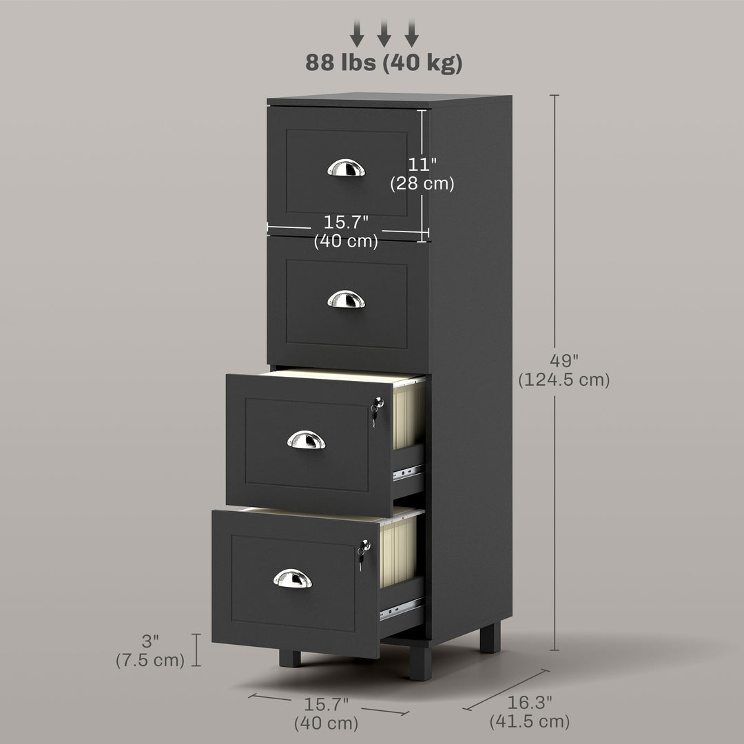 HOMCOM 4 Drawer File Cabinet with Lock, Office Filing Cabinet, A4 Letter Size, Hanging File Folders, White