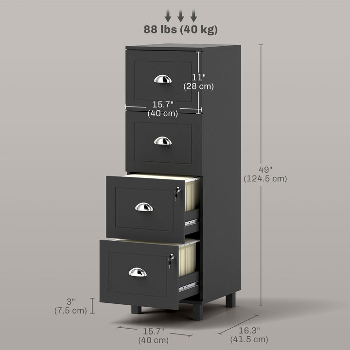 HOMCOM 4 Drawer File Cabinet with Lock, Office Filing Cabinet, A4 Letter Size, Hanging File Folders, White