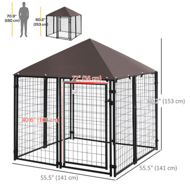 PawHut Outdoor Dog Kennel, Welded Wire Steel Fence, Lockable Pet Playpen Crate, with Water-, UV-Resistant Canopy Top, Door, 4.6ft x 4.6ft x 5ft, Black
