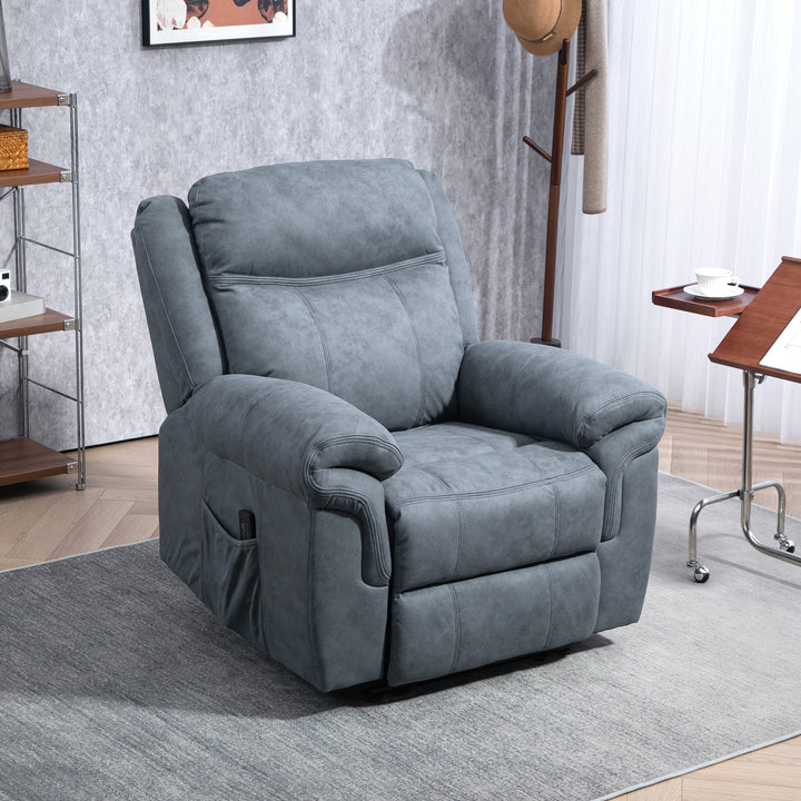 HOMCOM Manual Recliner Chair with Vibration Massage, Side Pockets, Microfibre Reclining Chair for Living Room, Blue-Grey