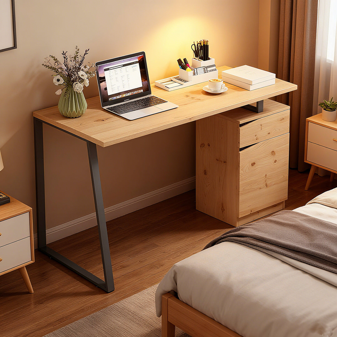 HOMCOM 53 Inch Computer Desk, Writing Table with Cabinet, Drawer, Adjustable Shelf for Home Office Study, Natural Wood