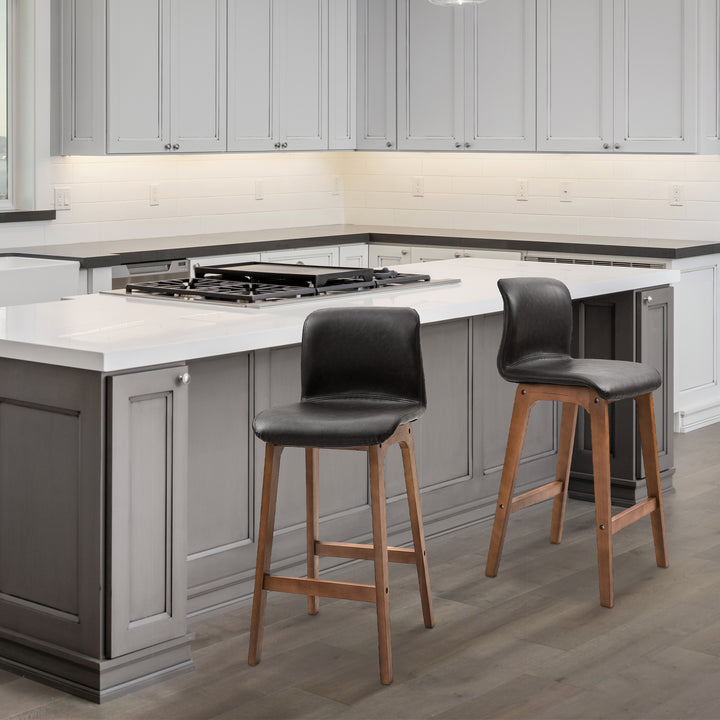 HOMCOM Modern Bar Stools Set of 2, Counter Height Bar Chair with PU Leather Wooden Frame Padding Seats for Dining Room Home Bar, Dark Brown