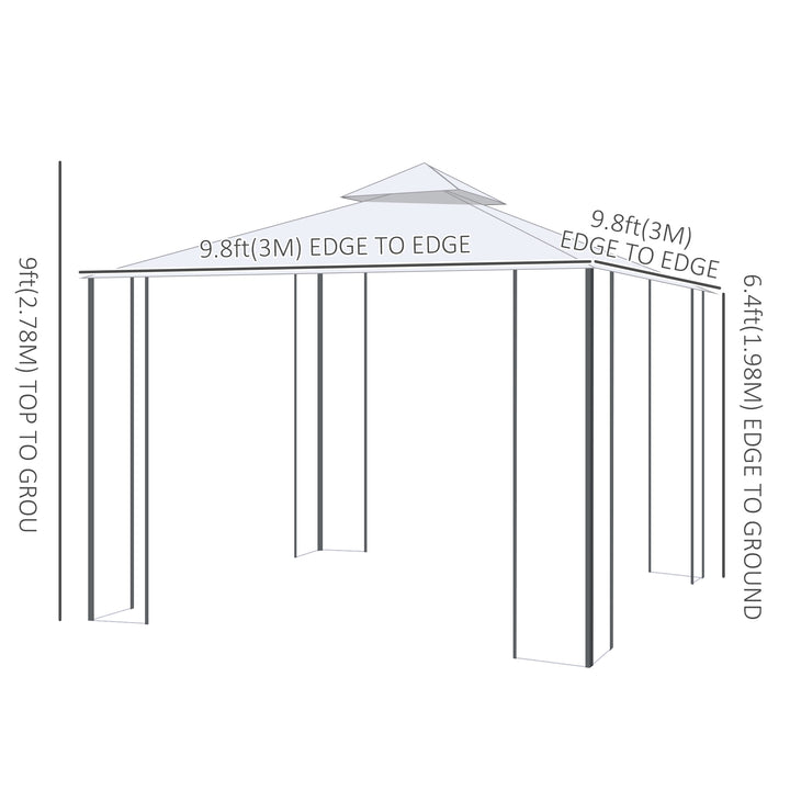 Outsunny 10' x 10' Steel Outdoor Patio Gazebo Canopy with Removable Mesh Curtains, Display Shelves, & Steel Frame, Grey