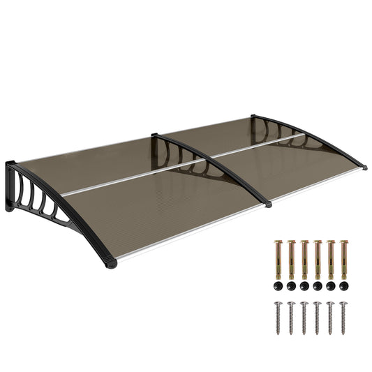 Outsunny Window Awning Door Canopy, Polycarbonate Front Door Outdoor Patio Cover, Sun Shelter, Hollow Sheet for UV, Rain, Snow and Sunlight Protection, Brown, 40" x 80"