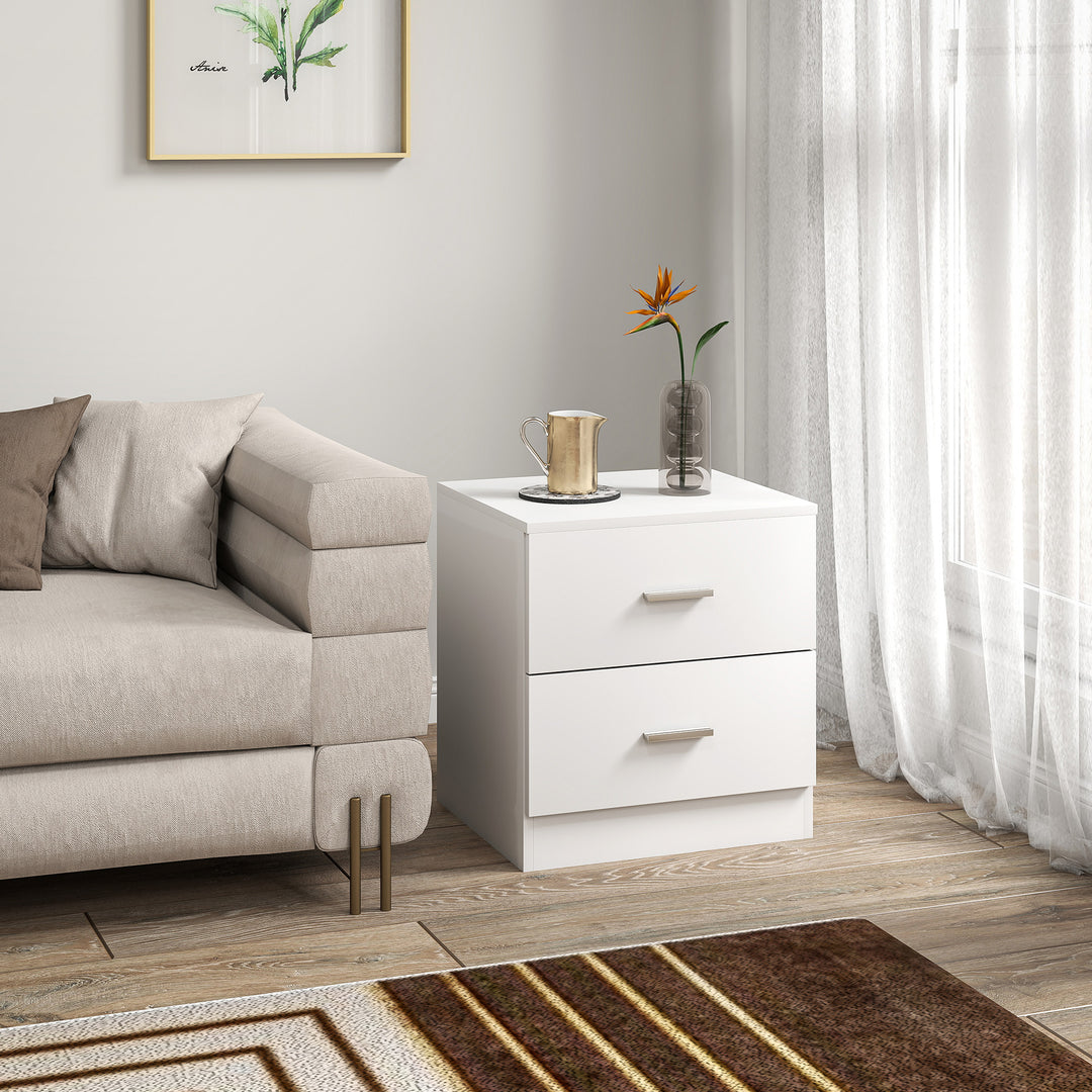 HOMCOM Bedside Table with 2 Drawers, Modern Nightstand for Bedroom, White