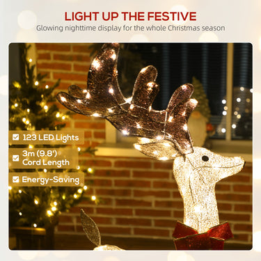 Outsunny 4.4FT Lighted Christmas Deer, Light Up Buck with Rotating Head, 123 LED Lights, Stakes and Zip Ties, Outdoor Waterproof