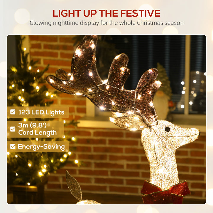 Outsunny 4.4FT Lighted Christmas Deer, Light Up Buck with Rotating Head, 123 LED Lights, Stakes and Zip Ties, Outdoor Waterproof