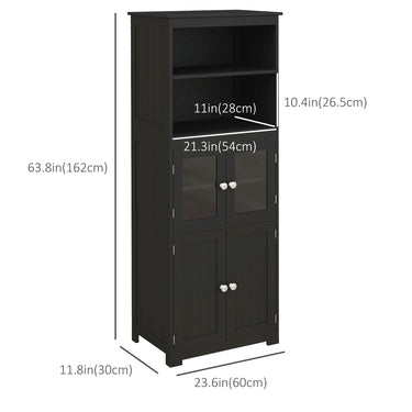 HOMCOM 63" Small Buffet with Hutch, 4-Door Kitchen Pantry Storage Cabinet with Adjustable Shelf for Dining Room, Black
