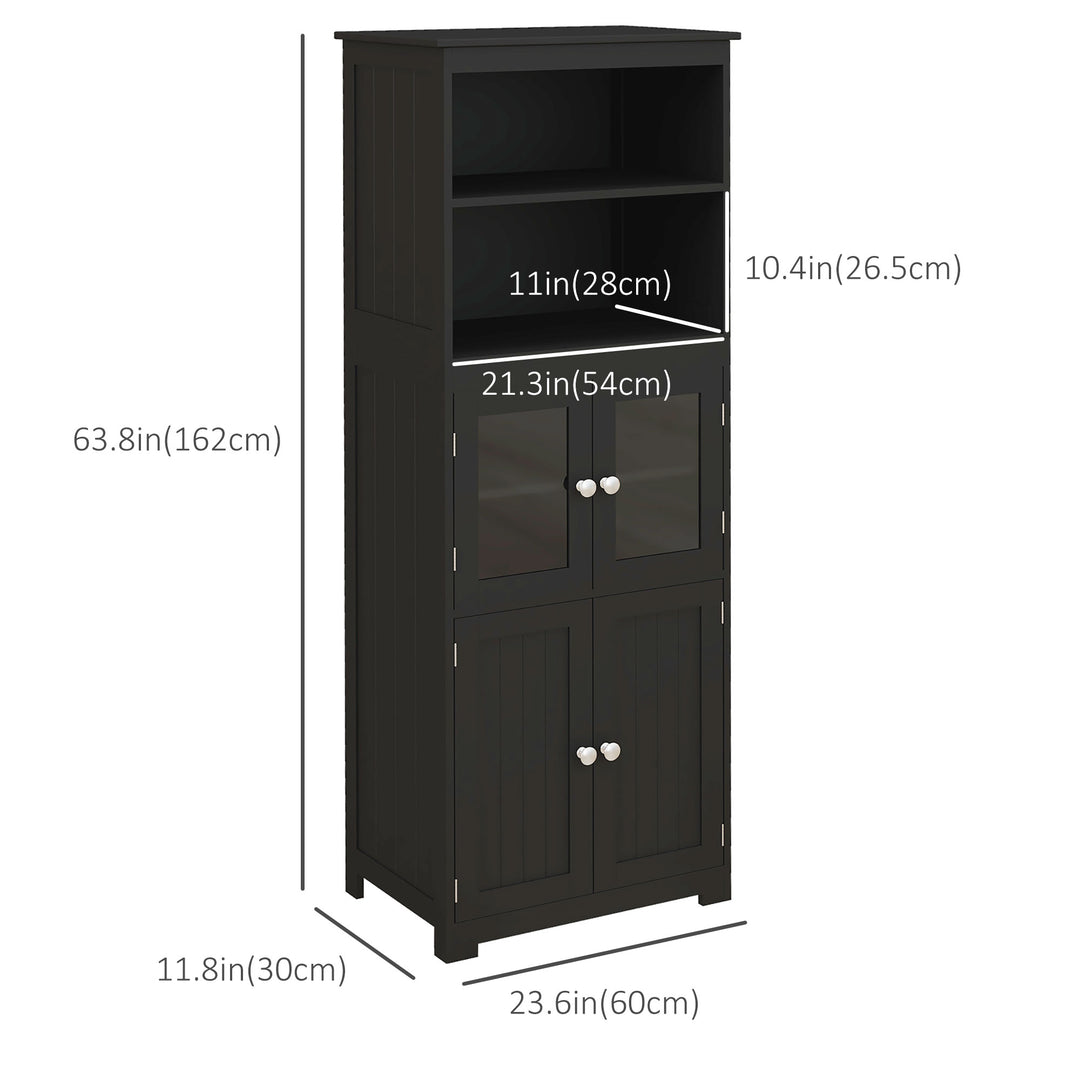 HOMCOM 63" Small Buffet with Hutch, 4-Door Kitchen Pantry Storage Cabinet with Adjustable Shelf for Dining Room, Black