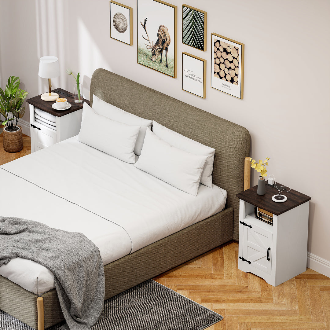 HOMCOM Set of 2 Side Tables, Night Stands with Charging Outlets, White