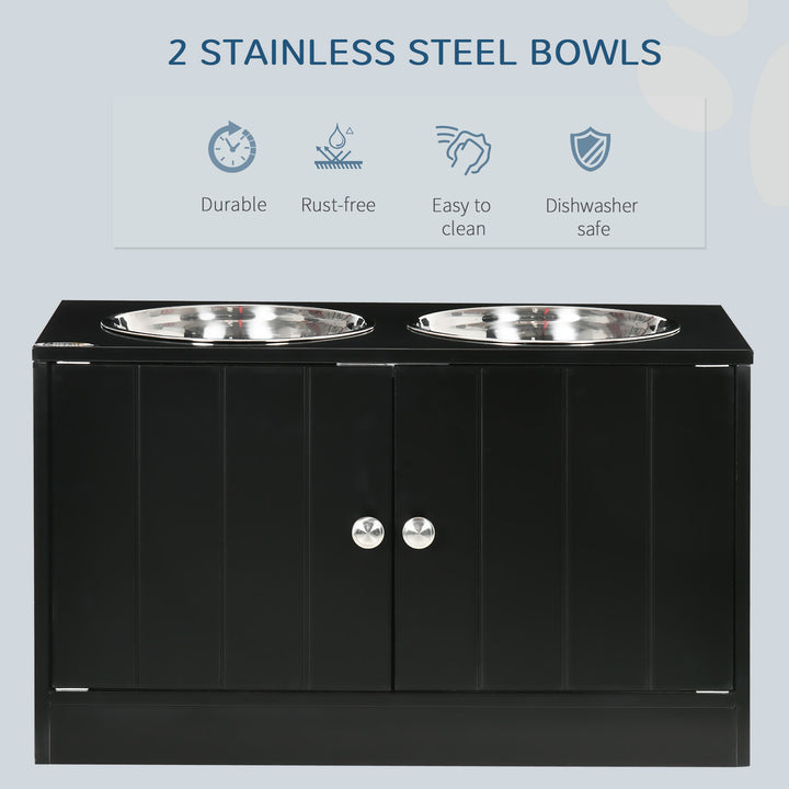 PawHut Elevated Dog Bowls for Large Dogs Pet Feeding Station with Stand, Storage, 2 Stainless Steel Food and Water Bowls, White, 23.6" x 11.8" x 14"