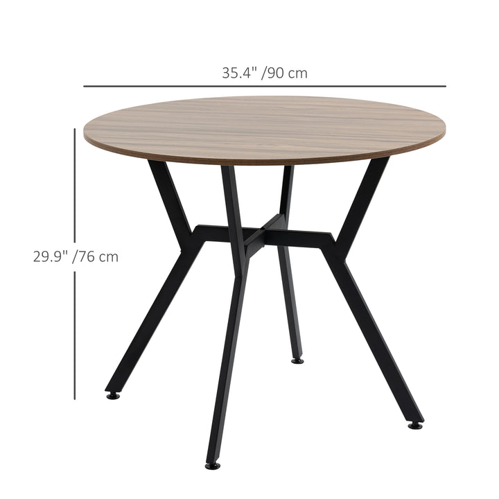 HOMCOM 35" Round Dining Table, Modern Dining Room Table with Steel Frame, Space Saving Small Kitchen Table, Brown