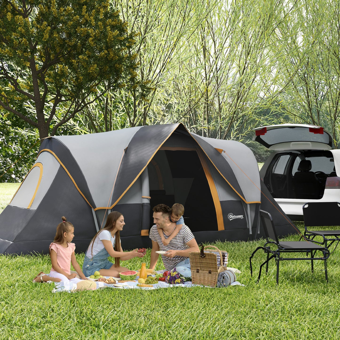 Outsunny 5-6 Person Family Tent, Outdoor Camping Tent with Lighting Hook, Carrying Bag for Camping, Hiking and Travelling, Grey
