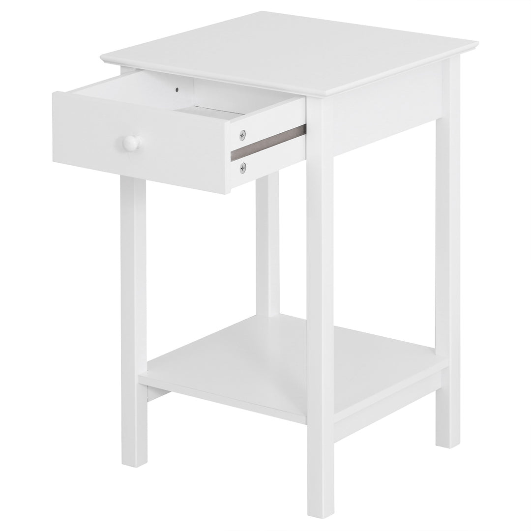 HOMCOM Multipurpose Bedside Table Night Stand W/ Drawer and Storage Shelf End Side Table Bedroom White