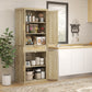 HOMCOM 72" Kitchen Storage Cabinet, Rattan Kitchen Pantry Cabinet with 4 Doors, Drawer, 5-Tier Shelf, Adjustable Shelves, Oak