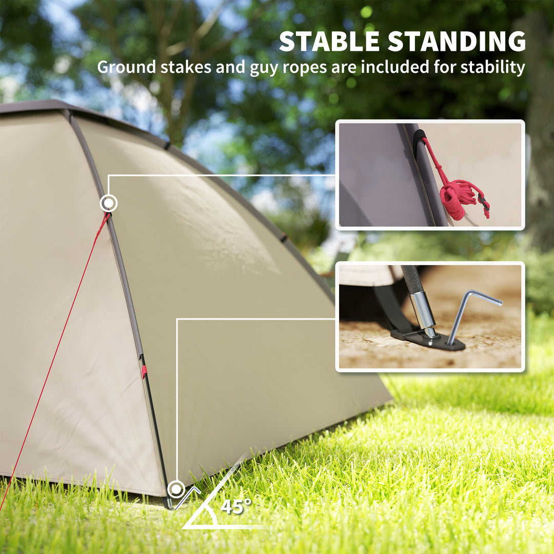 Outsunny 3 Person Camping Tent, Waterproof Family Dome Tent with Bedroom, Porch, Sewn-in Groundsheet and Hook, Khaki