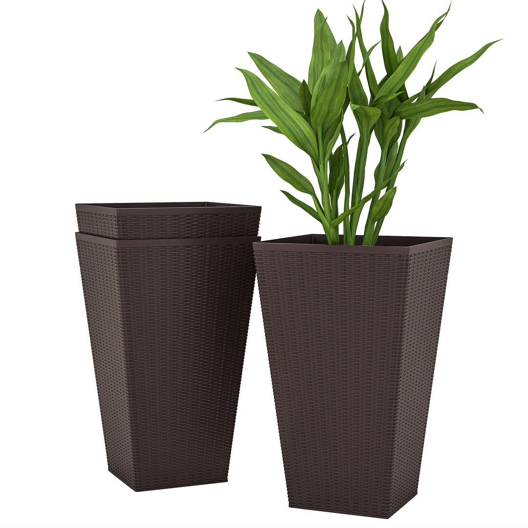 Outsunny Set of 3 Tall Plant Stand, Outdoor & Indoor Flower Pot Set for Front Door, Entryway, Patio and Deck, Brown