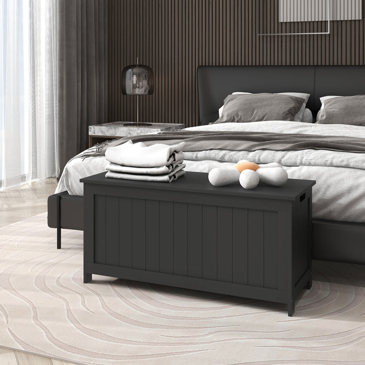 HOMCOM Storage Trunk with 2 Safety Hinges, Modern Entryway Bench with Side Handles, Storage Chest for Living Room, Black