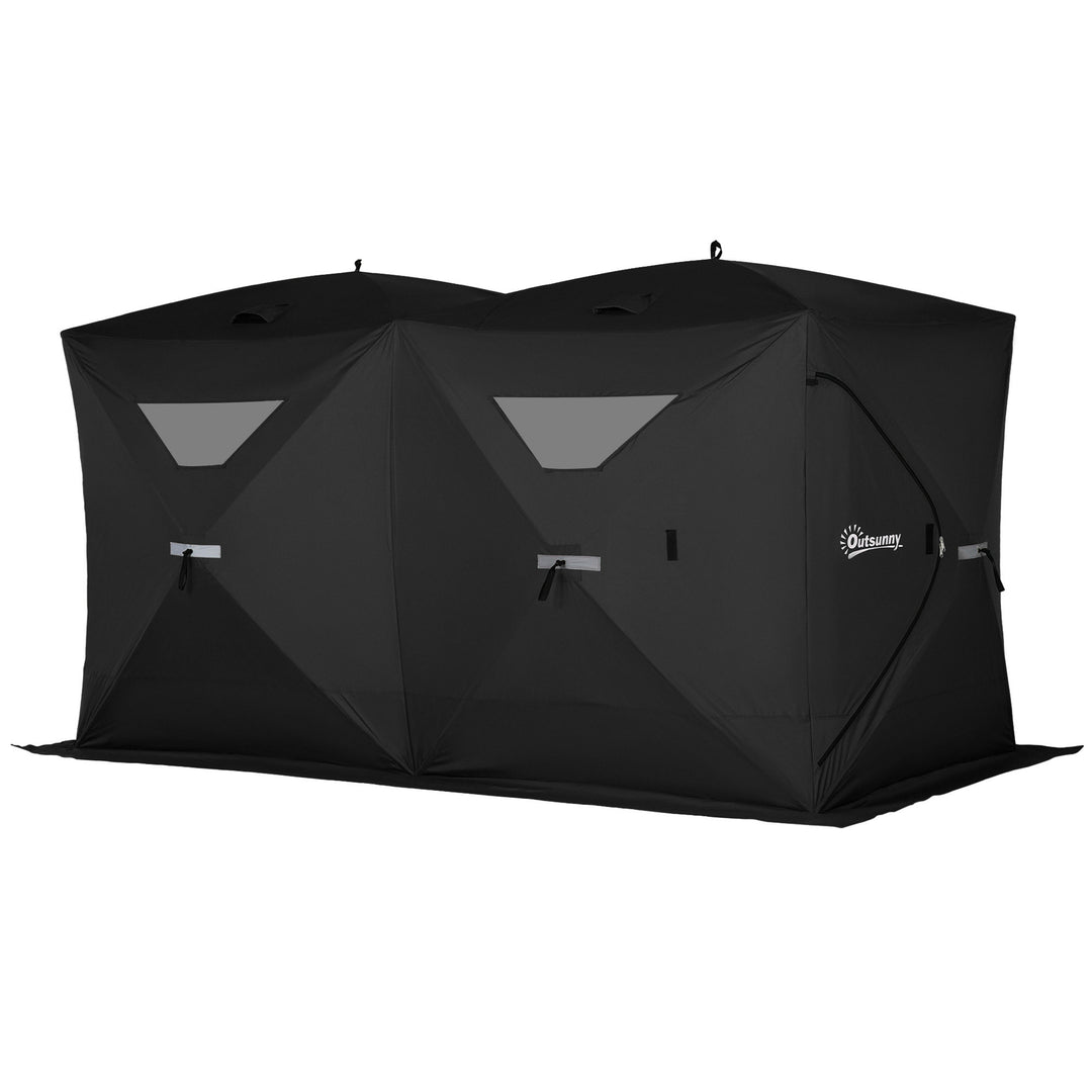 Outsunny 5-8 Person Pop-up Ice Fishing Shelter, Portable Ice Fishing Tent, Black