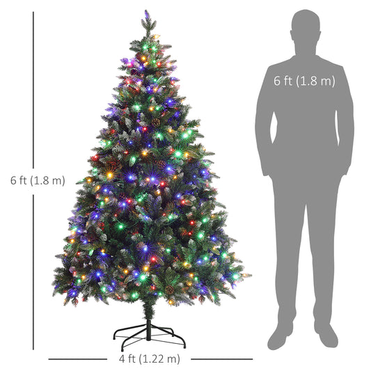 HOMCOM 6 Foot Prelit Artificial Christmas Tree with Dual Colour LED Light, Hinged Xmas Tree for Home Office Holiday