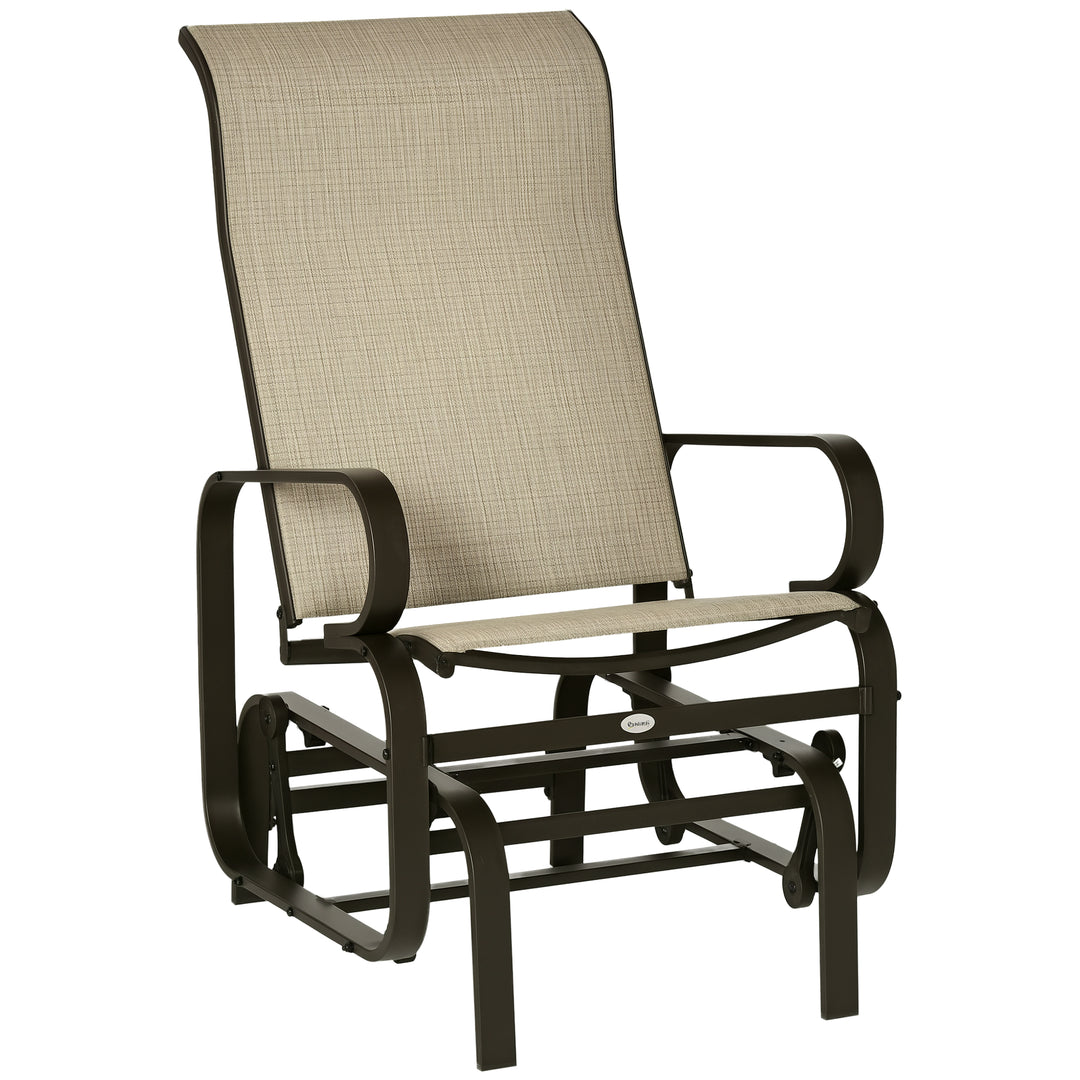 Outsunny Patio Glider with Breathable Mesh Fabric, Outdoor Glider Chair, Garden Rocking Gliding Seat for Patio, Yard, Porch, Brown/Flaxen