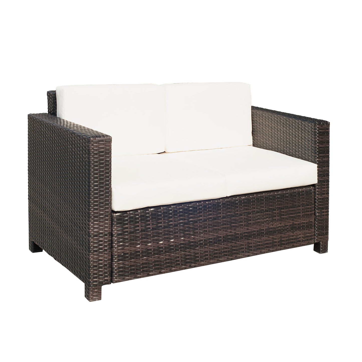 Outsunny 2 Seat Patio Loveseat Deluxe Wicker Sofa Chair Outdoor Rattan Furniture Couch All Weather with Cushion for Balcony, Deck, Garden and Poolside, Grey