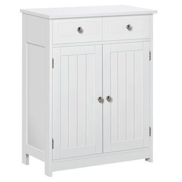 kleankin Freestanding Bathroom Floor Cabinet, Organizer Floor Tower with 2 Door, 2 Drawers, Adjustable Shelf, White