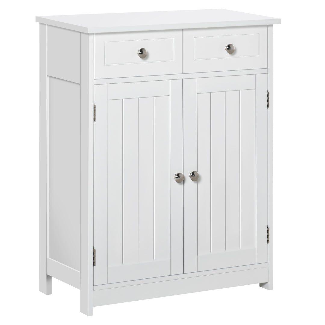 kleankin Freestanding Bathroom Floor Cabinet, Organizer Floor Tower with 2 Door, 2 Drawers, Adjustable Shelf, White