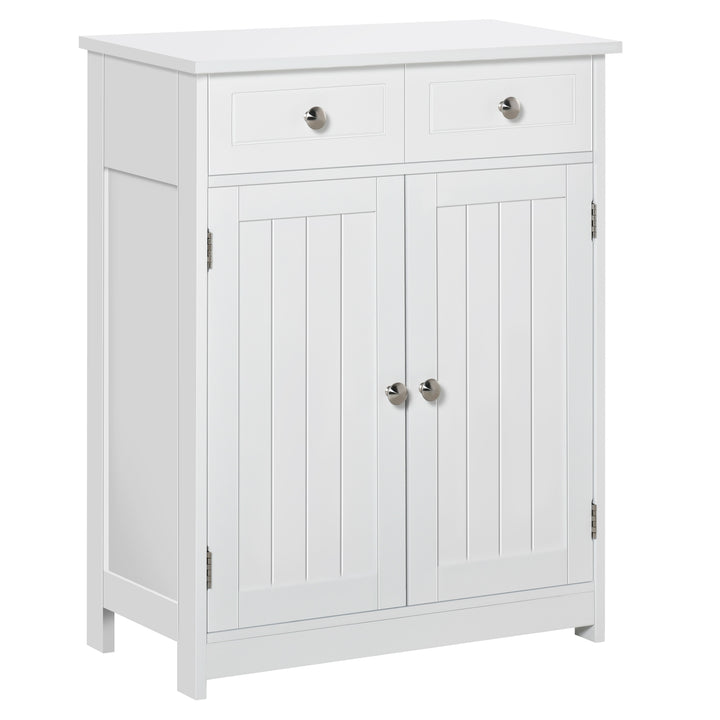 kleankin Freestanding Bathroom Floor Cabinet, Organizer Floor Tower with 2 Door, 2 Drawers, Adjustable Shelf, White