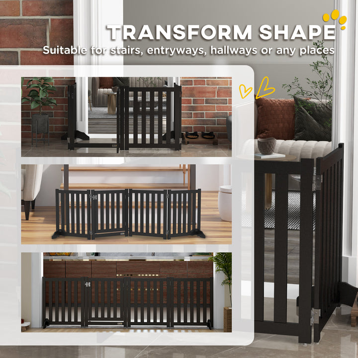 PawHut 23.5"H Foldable Dog Gate with Door, 4 Panels Freestanding Pet Gate Barriers Indoor with Support Feet, Puppy Fence for Small Dogs, Grey