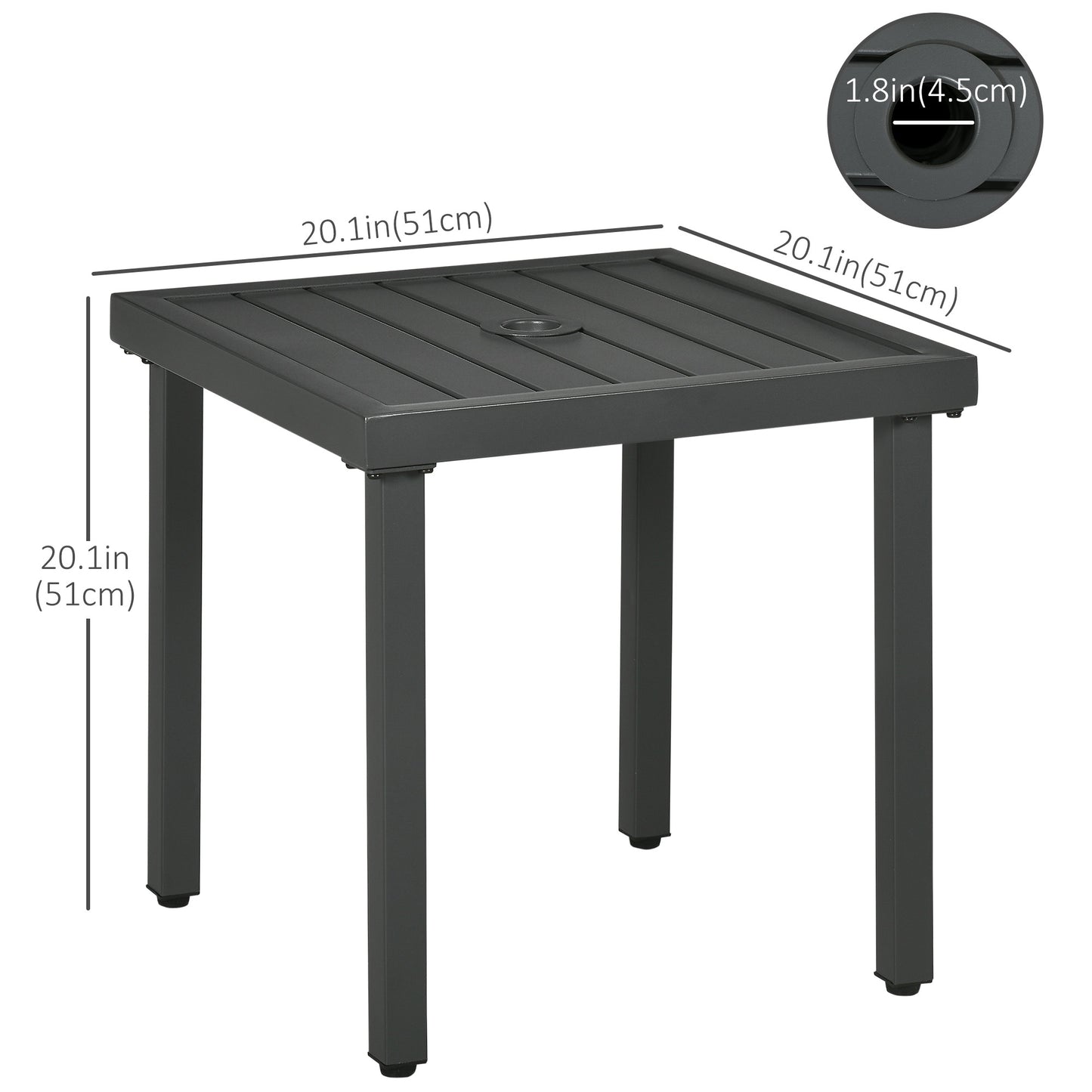 Outsunny Outdoor Side Table, Patio End Table with Umbrella Hole, Small Coffee Table with Steel Frame for Balcony, Black