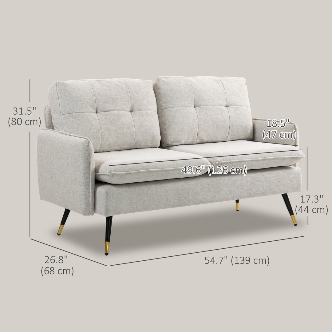 HOMCOM 55" Loveseat Sofa, Linen Love Seat w/ S spring, Steel Legs and Button Tufting, Small Couch for Living Room, Grey