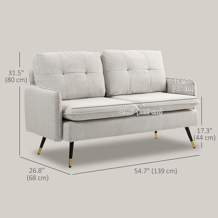 HOMCOM 55" Loveseat Sofa, Linen Love Seat w/ S spring, Steel Legs and Button Tufting, Small Couch for Living Room, Grey