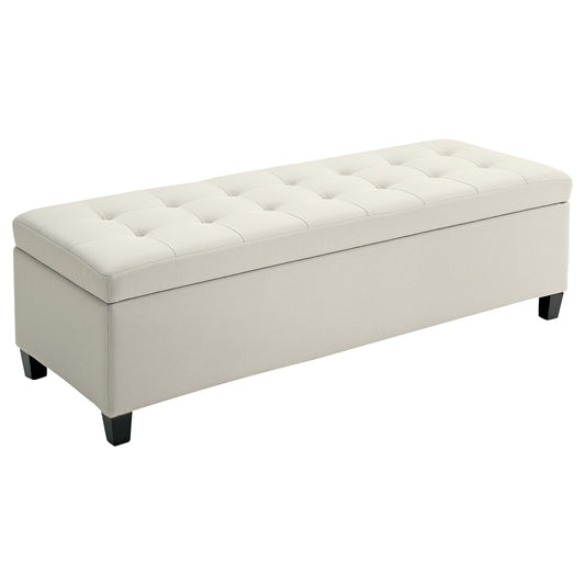 HOMCOM Rectangular Entry Bench, Tufted Upholstered Linen Fabric Wood Feet Storage Ottoman Bench, Beige