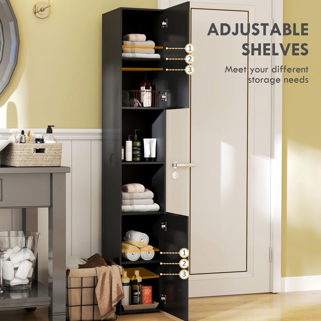 kleankin Tall Bathroom Cabinet, High Gloss Storage Cabinet with Doors and Adjustable Shelves, 11.8" x 11.8" x 71.5", White