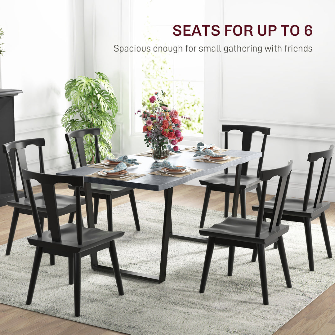 HOMCOM 63" Kitchen Table, Industrial Dining Table with Wave-edged Tabletop and Steel Legs for Up to 6 People, Rustic Brown