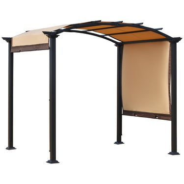 Outsunny 10' x 8' Outdoor Retractable Canopy Pergola Steel Frame Patio Pergola Shelter Sun Shade with Arc Roof, Beige