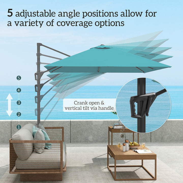 Outsunny 8'x8' Square Patio Hanging Offset Umbrella, Outdoor Cantilever Parasol w/ Cross Base, Cream White