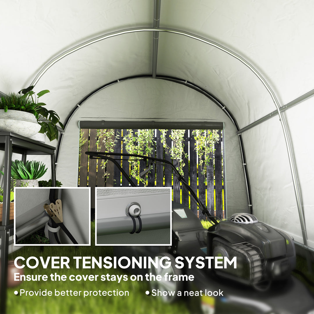 Outsunny Bike Storage Shed 10' x 10' Heavy Duty Waterproof Portable Shelter Outdoor for Bike, Motorcycle, Garden Tools, Light Grey