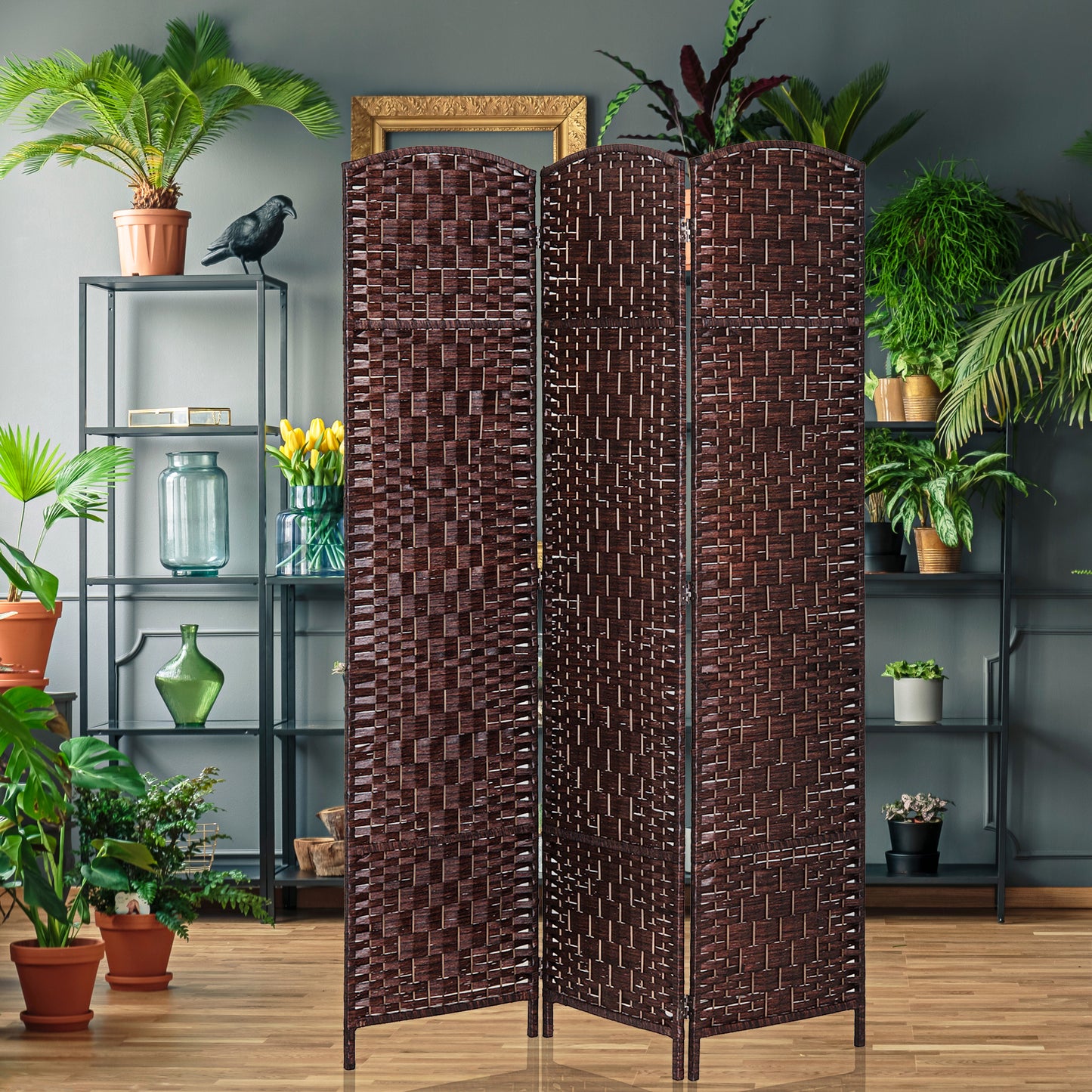 HOMCOM 6ft Folding Room Divider, 3 Panel Wall Partition with Wooden Frame for Bedroom, Home Office, Black