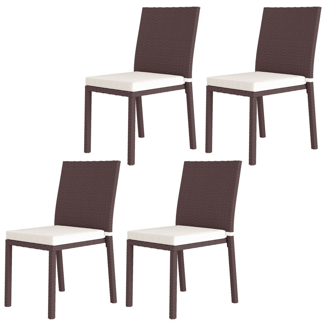 Outsunny Patio Dining Chairs Set of 4, All Weather Wicker Armless Outdoor Chairs with Steel Frame for Garden, Backyard, Beige