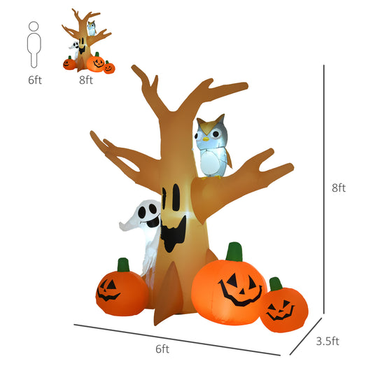 HOMCOM Inflatable Halloween Decoration Haunted Tree with Owl/Ghost/Pumpkins, Blow-Up Outdoor LED Display for Lawn, Garden, Party